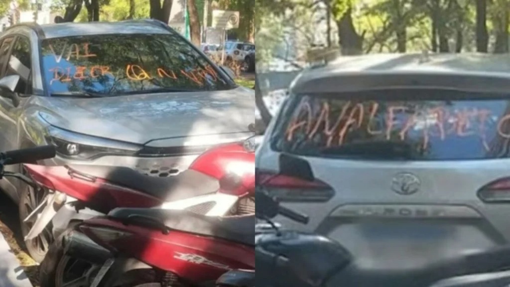 Carro é pichado após ser estacionado em vaga exclusiva para motos no centro de Maringá Foto 1 Fotos de Carro é pichado após ser estacionado em vaga exclusiva para motos no centro de Maringá