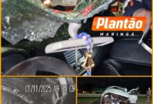 Fotos de Dois jovens ficam feridos após capotamento impressionante no Contorno Norte, em Maringá