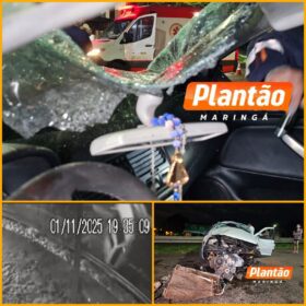 Fotos de Dois jovens ficam feridos após capotamento impressionante no Contorno Norte, em Maringá
