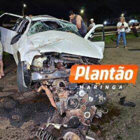 Fotos de Dois jovens ficam feridos após capotamento impressionante no Contorno Norte, em Maringá