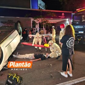 Fotos de Dois jovens ficam feridos após capotamento na Avenida Laguna, em Maringá