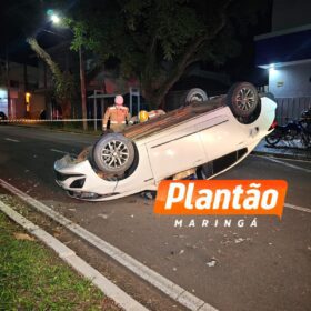 Fotos de Dois jovens ficam feridos após capotamento na Avenida Laguna, em Maringá