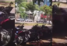 Fotos de Motorista provoca queda de motos estacionadas em avenida de Maringá; vídeo mostra a cena