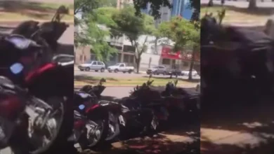 Fotos de Motorista provoca queda de motos estacionadas em avenida de Maringá; vídeo mostra a cena