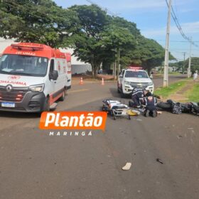 Fotos de Três pessoas ficam feridas em grave colisão frontal entre motocicletas em Maringá
