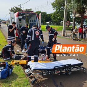 Fotos de Três pessoas ficam feridas em grave colisão frontal entre motocicletas em Maringá