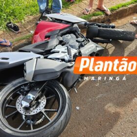 Fotos de Três pessoas ficam feridas em grave colisão frontal entre motocicletas em Maringá