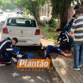 Fotos de Colisão entre carro e moto deixa idoso de 66 anos com ferimentos grave no Jardim Aeroporto, em Maringá