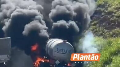 Fotos de Incêndio em caminhão-tanque interdita Contorno Norte em Maringá; com vídeo