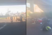 Fotos de Vídeo mostra motociclista escorregando em óleo e caindo na BR-376, em Maringá