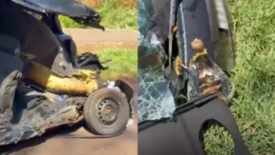 Fotos de Acidente deixa carro destruído, mas imagem de Nossa Senhora permanece intacta no Paraná.