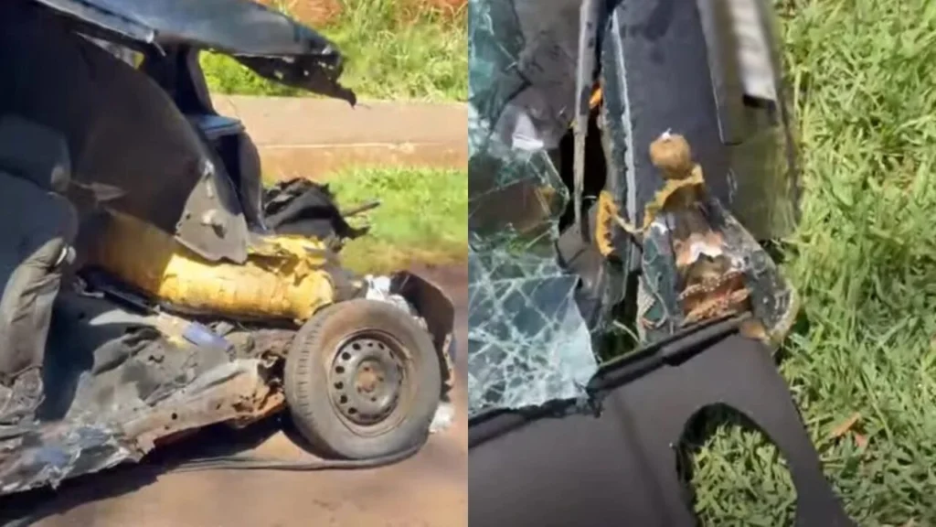 Fotos de Acidente deixa carro destruído, mas imagem de Nossa Senhora permanece intacta no Paraná.