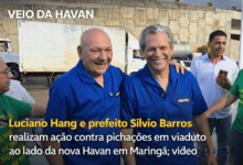 Fotos de Luciano Hang e prefeito Silvio Barros realizam ação contra pichações em viaduto ao lado da nova Havan em Maringá; vídeo