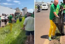 Fotos de Luciano Hang roça mato e recolhe lixo ao lado da nova megaloja em Maringá: ‘dar exemplo’, diz´o ‘Véio da Havan’