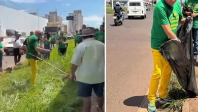 Fotos de Luciano Hang roça mato e recolhe lixo ao lado da nova megaloja em Maringá: ‘dar exemplo’, diz´o ‘Véio da Havan’