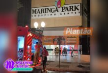 Fotos de Seguranças inalam fumaça durante incêndio no Shopping Maringá Park