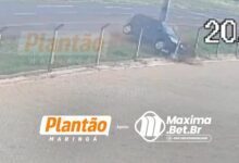 Fotos de Câmera de segurança registra colisão impressionante entre carreta e carro na PR-317, em Maringá