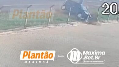 Fotos de Câmera de segurança registra colisão impressionante entre carreta e carro na PR-317, em Maringá