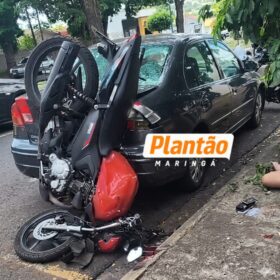 Fotos de Câmera mostra colisão grave que deixou dois jovens feridos em Maringá