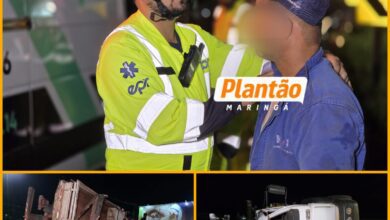 Fotos de Caminhão tomba após motorista relatar que foi fechado por carro na PR-317 em Maringá