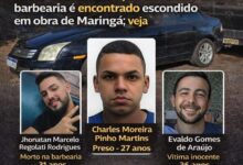 Fotos de Carro usado em duplo homicídio em barbearia é encontrado escondido em obra de Maringá; veja