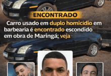 Fotos de Carro usado em duplo homicídio em barbearia é encontrado escondido em obra de Maringá; veja