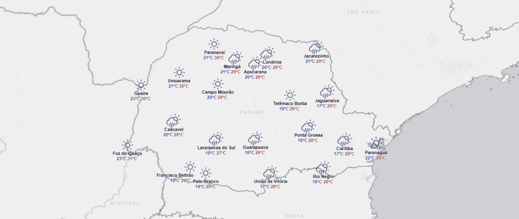 Fotos de Frente fria deixa o Paraná em alerta de chuvas de 50 mm e ventos de 60 km/h em 235 cidades; veja a lista