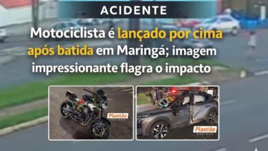 Fotos de Motociclista é lançado por cima de carro após batida em Maringá; imagem impressionante flagra o impacto