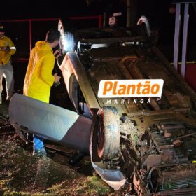 Fotos de Pai morre e filho fica ferido após carro capotar ao atropelar capivara em Maringá