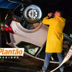 Fotos de Pai morre e filho fica ferido após carro capotar ao atropelar capivara em Maringá