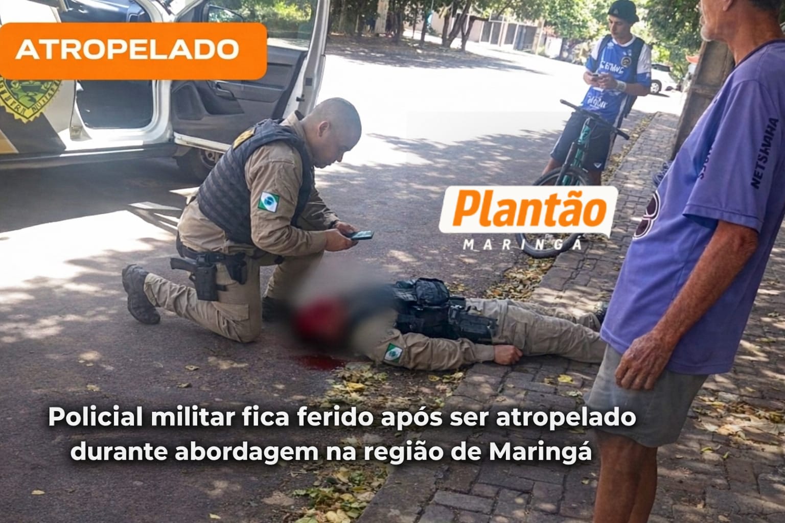 Fotos de Policial militar é atropelado durante abordagem na região de Maringá e precisa ser transferido de helicóptero
