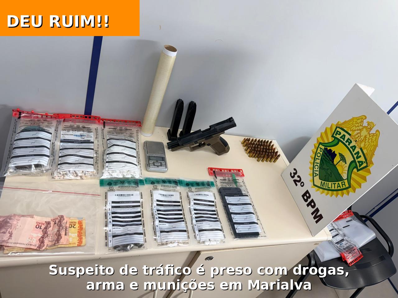 Fotos de Suspeito de tráfico é preso com drogas, arma e munições em Marialva