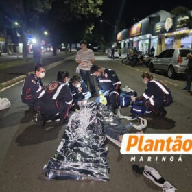 Fotos de Acidente grave entre moto e bicicleta deixa jovem de 18 anos ferida na Avenida Brasil, em Maringá