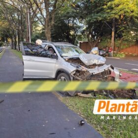 Fotos de Moça fica ferida após perder o controle de carro e atingir árvore em Maringá