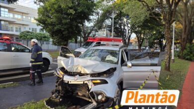 Fotos de Moça fica ferida após perder o controle de carro e atingir árvore em Maringá