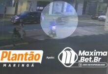 Fotos de Vídeo flagra jovem de 18 anos sendo arremessada em batida violenta entre moto e bicicleta em Maringá