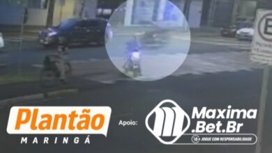 Fotos de Vídeo flagra jovem de 18 anos sendo arremessada em batida violenta entre moto e bicicleta em Maringá