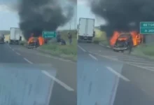 Fotos de Vídeo: Fusca explode após grave acidente com caminhão na BR-376; Vítima é ejetada e encaminhada em estado grave a hospital de Maringá