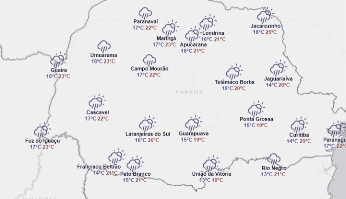 Fotos de 310 cidades do Paraná estão em alerta de tempestade com risco de granizo e ventos de até 100 km/h; veja a lista completa