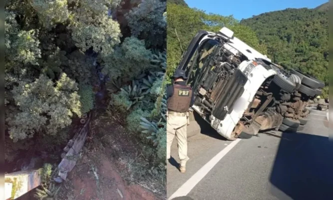Caminhão cai 80 metros em acidente na BR-277 e passageira morre ejetada no PR Foto 1 Fotos de Caminhão cai 80 metros em acidente na BR-277 e passageira morre ejetada no PR