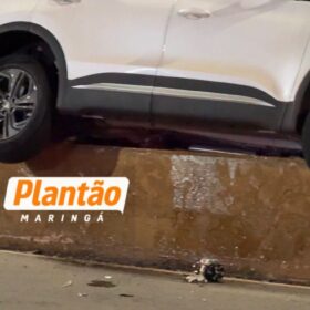 Fotos de Carro fica sobre bloco de concreto após acidente na Avenida Colombo em Maringá