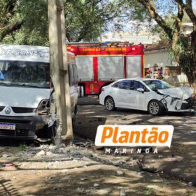 Fotos de Colisão entre Corolla e van escolar deixa feridos na Zona 7, em Maringá