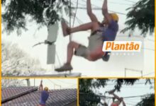 Fotos de Ladrão homem aranha é flagrado furtando fios da rede elétrica, em Maringá