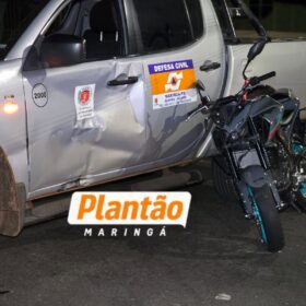 Fotos de Motociclista fica ferido após acidente com carro da Defesa Civil em Maringá; vídeo