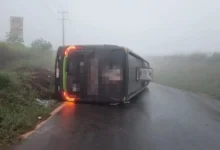 Fotos de Ônibus tomba e deixa três passageiras feridas na PR-444 em Mandaguari