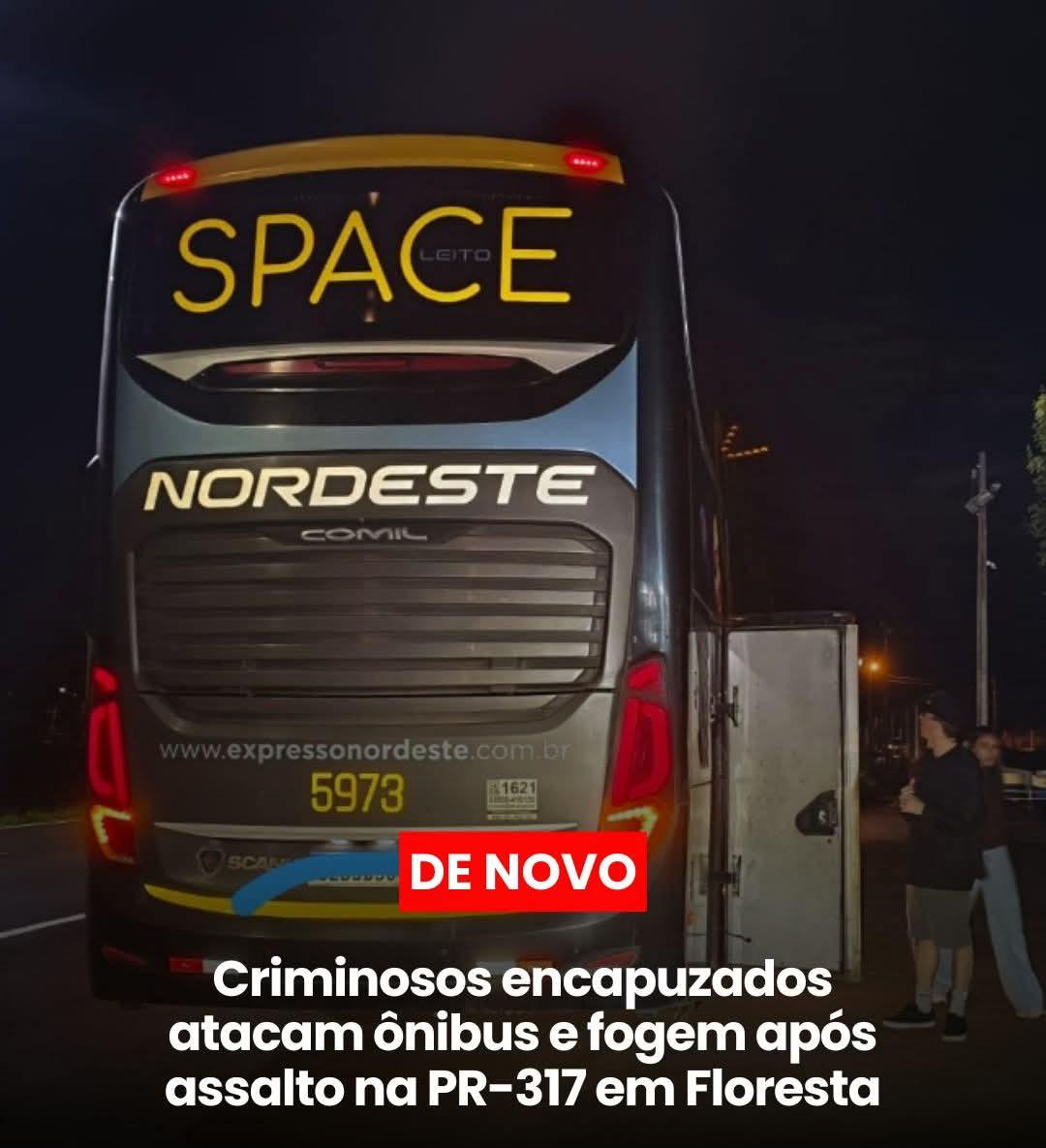 Fotos de Piratas do asfalto atacam ônibus na PR-317 e roubam passageiros em Floresta