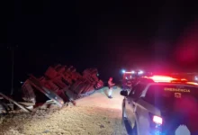 Fotos de Caminhoneiro morre após carreta tombar na região