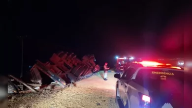 Fotos de Caminhoneiro morre após carreta tombar na região