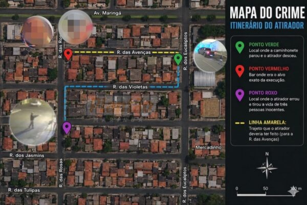 Mapa elaborado pelo Plantão Maringá revela possível erro de percurso do atirador em triplo homicídio em Sarandi Foto 1 Fotos de Mapa elaborado pelo Plantão Maringá revela possível erro de percurso do atirador em triplo homicídio em Sarandi