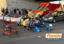 Fotos de Motociclista bate na traseira de carro, é atropelado por outro veículo e socorrido em estado gravíssimo em Maringá